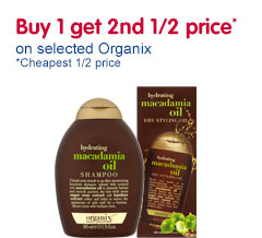 buy 1 get 2nd half price on selected Organix Hair